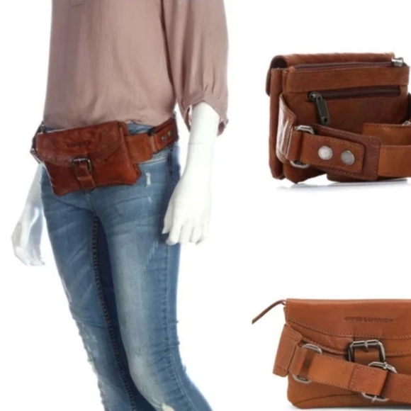 SPIKES & SPARROW RED LEATHER WAIST BAG WITH BUCKLE/FANNY PACK - Picture 15 of 15